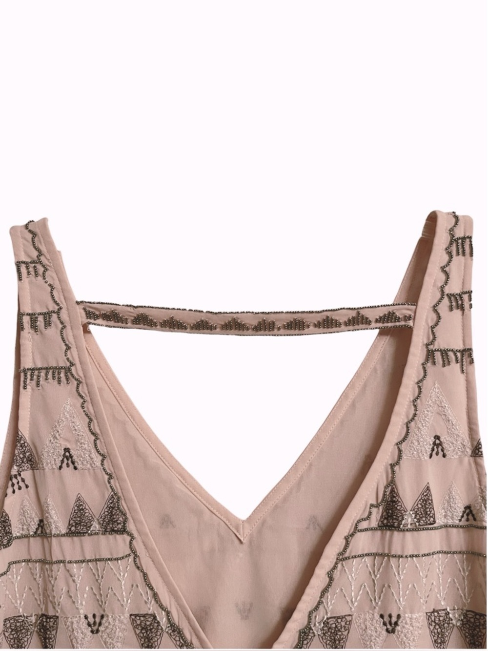 Free People "Frances Bean" Mini Beaded and Embroidered Pale Pink Shift Dress XS - Picture 6 of 10